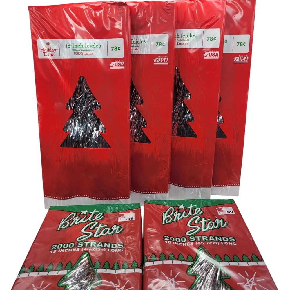Icicles Tinsel NEW Brite Star and Holiday Time 6pc Lot 18" Silver
